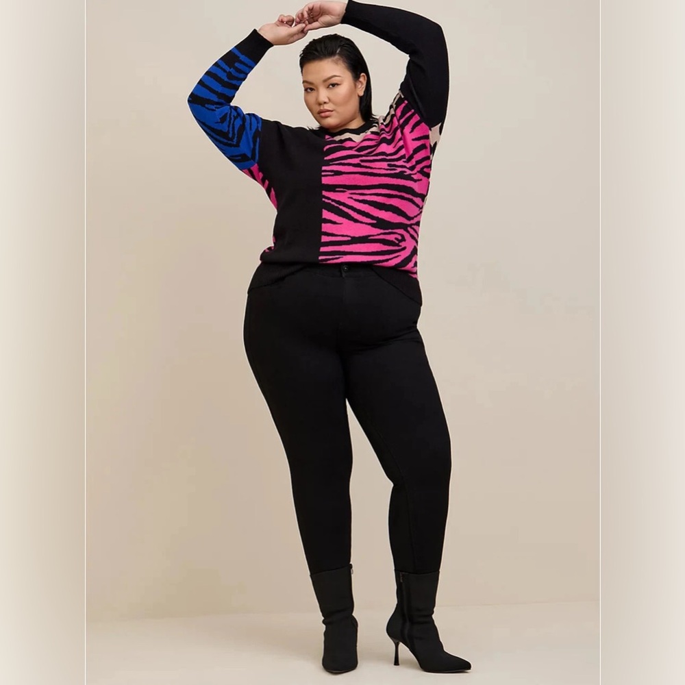 Torrid Colorblock Zebra Leopard Print Sweater Black Pink Blue Size 1 (14/16)